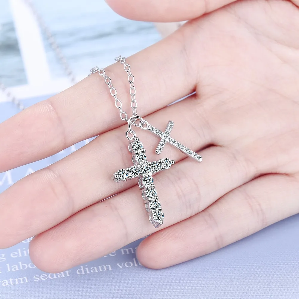 Fashion 925 Sterling Silver Zircon Cross Necklaces For Women Female Luxury Jewelry Wholesale Accessories Jewellery Trend 2024