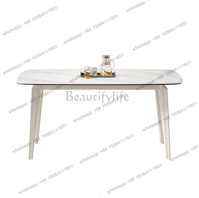 

Solid wood rock slab dining table and chair combination composite tempered glass household modern simple cream style table
