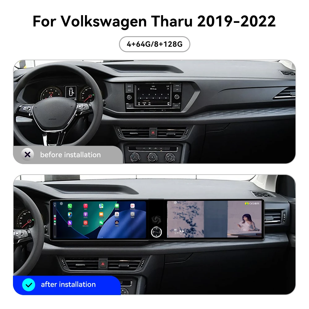 25 inch Dual Screen Car GPS Android 14 Navigation For Volkswagen Tharu 2019-2022 Head Unit Multimedia Player Car Radio Auto