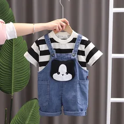 Kids Summer Sets 2024 Baby Boy Clothes 9 To 12 Months Cartoon Striped Short Sleeve T-shirts and Shorts 2PCS Children's Clothing