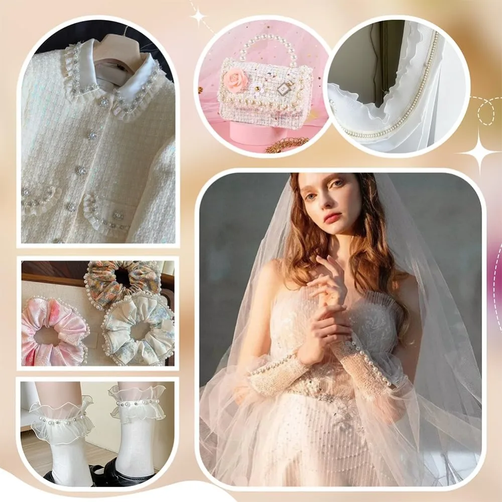 4 ياردة اللؤلؤ شريطة من الدانتيل 3/8 بوصة الأبيض متموج شريطة من الدانتيل اللؤلؤ هامش زين حجر الراين الدانتيل تقليم النسيج الأعرج جديلة الشريط