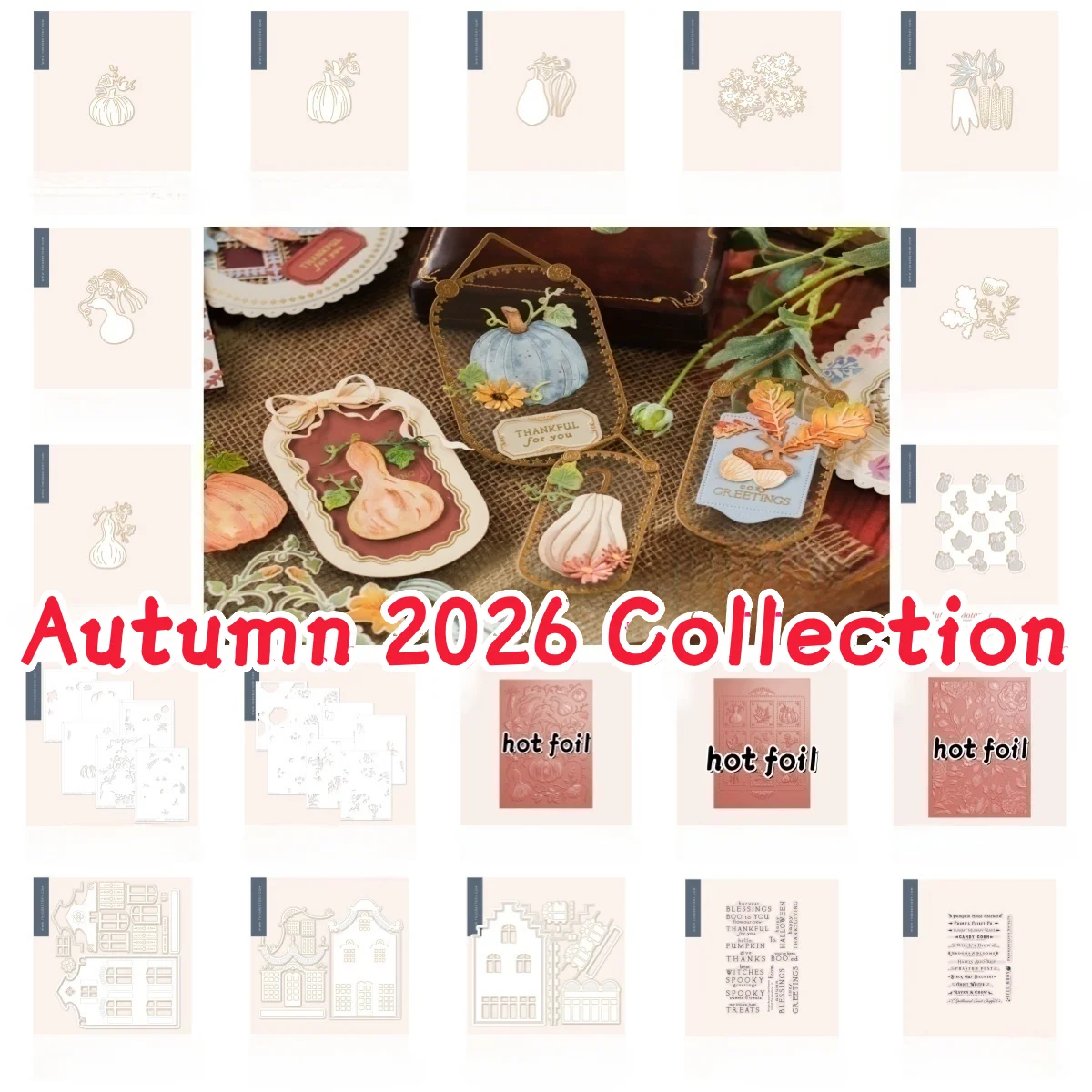 Autumn 2026 Collection Pumpkin Bottle Gourd Metal Cutting Clear Stamps Stencil Hot Foil for DIY Making Card Scrapbook Decoration