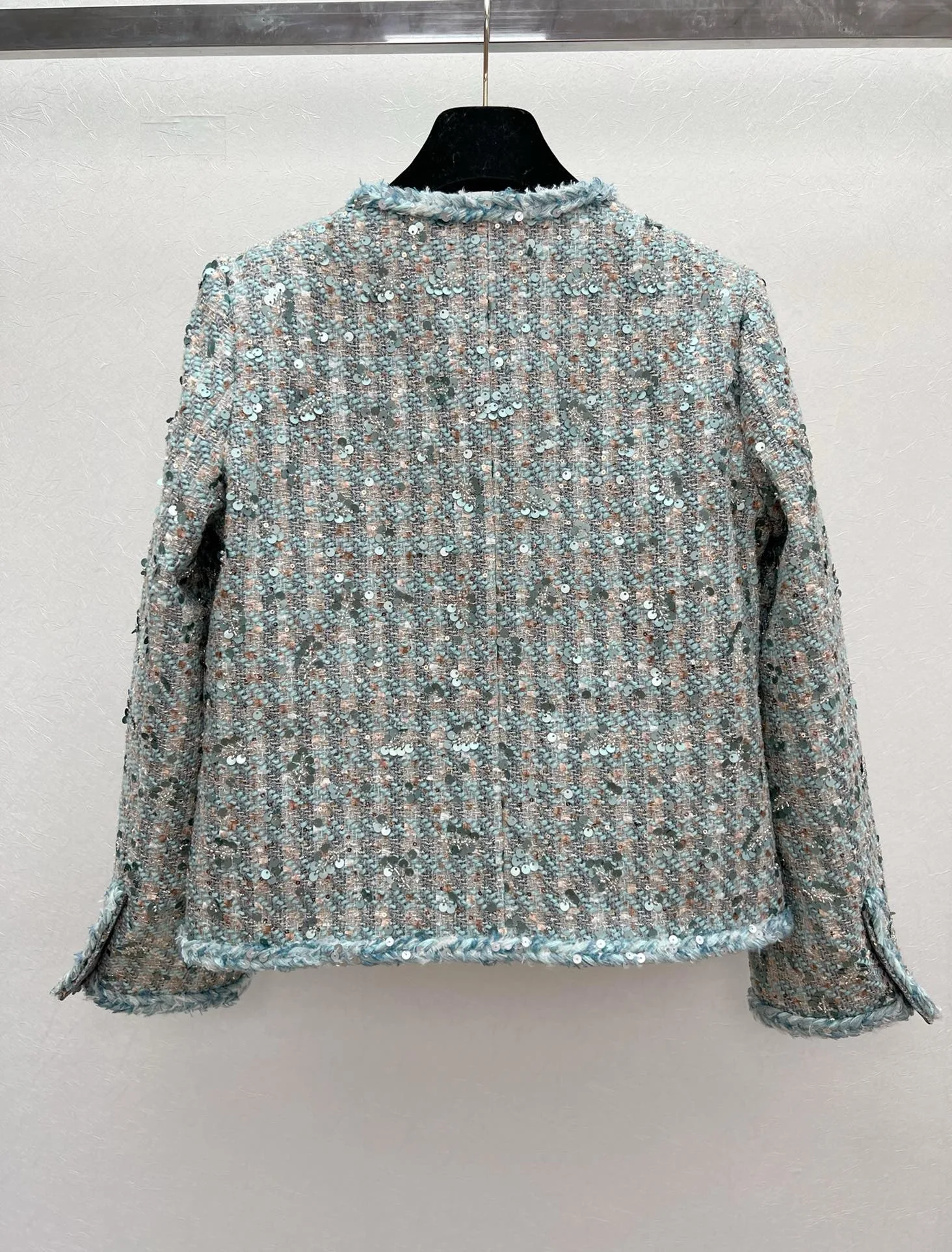 Vacandis-abrigo de Tweed con cuello redondo para mujer, chaqueta de lentejuelas de un solo pecho, alta calidad, elegante, Vintage, oficina, prendas de vestir, Tops, otoño