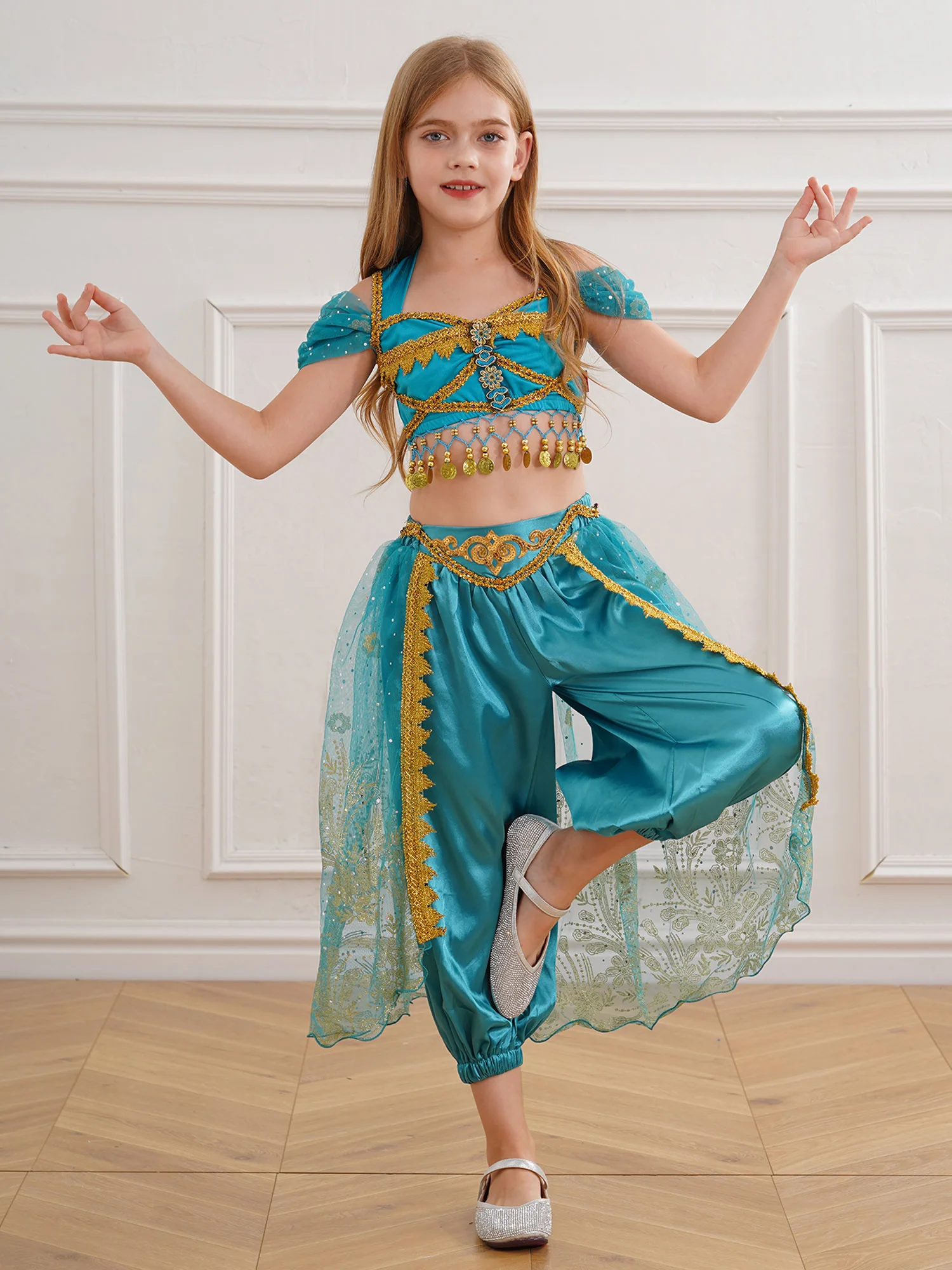 Big Girl Arabian Princess Costume Arabic Dress Up Dance Costume Indian Oriental Dancewear Belly Dancer Set Fancy Costume Ball