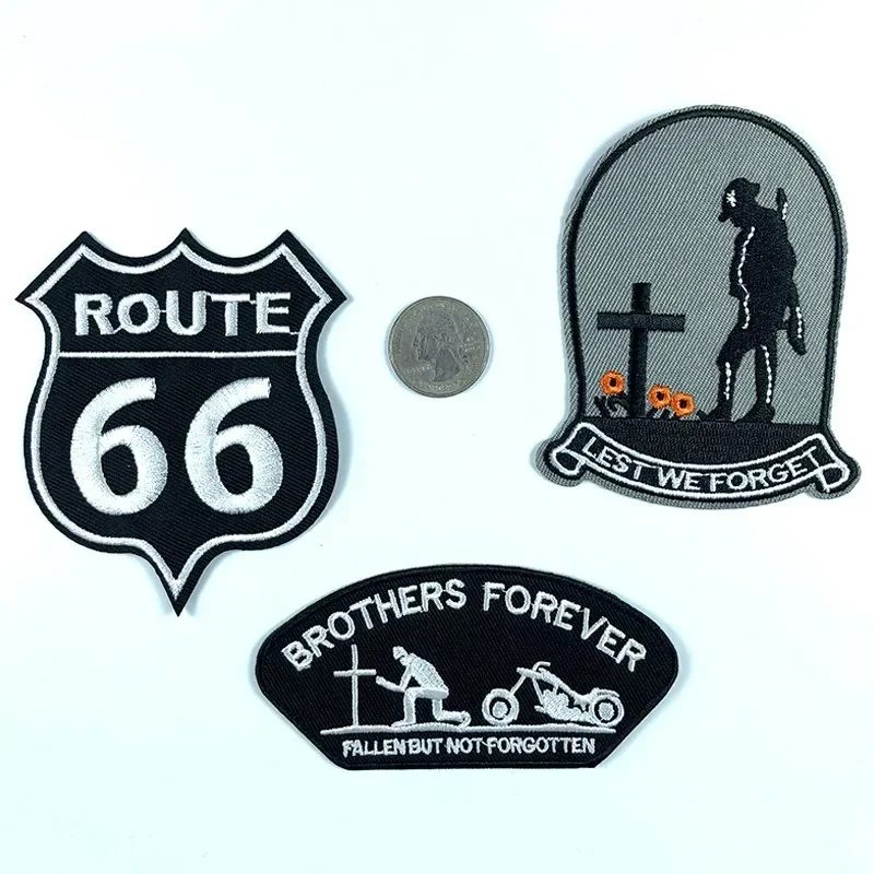 Forever Brothers Motorcycle Clothing Accessories Mourners US Route 66 Badge Adhesive Embroidered Cloth Sticker Spot Appliques