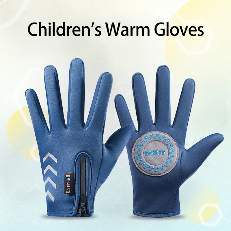 Autumn Winter Children\'s Gloves Kids Reflect Light Waterproof Non-Slip Fleece Warm Riding Boy Ski Girl Scooter Gloves Zipper