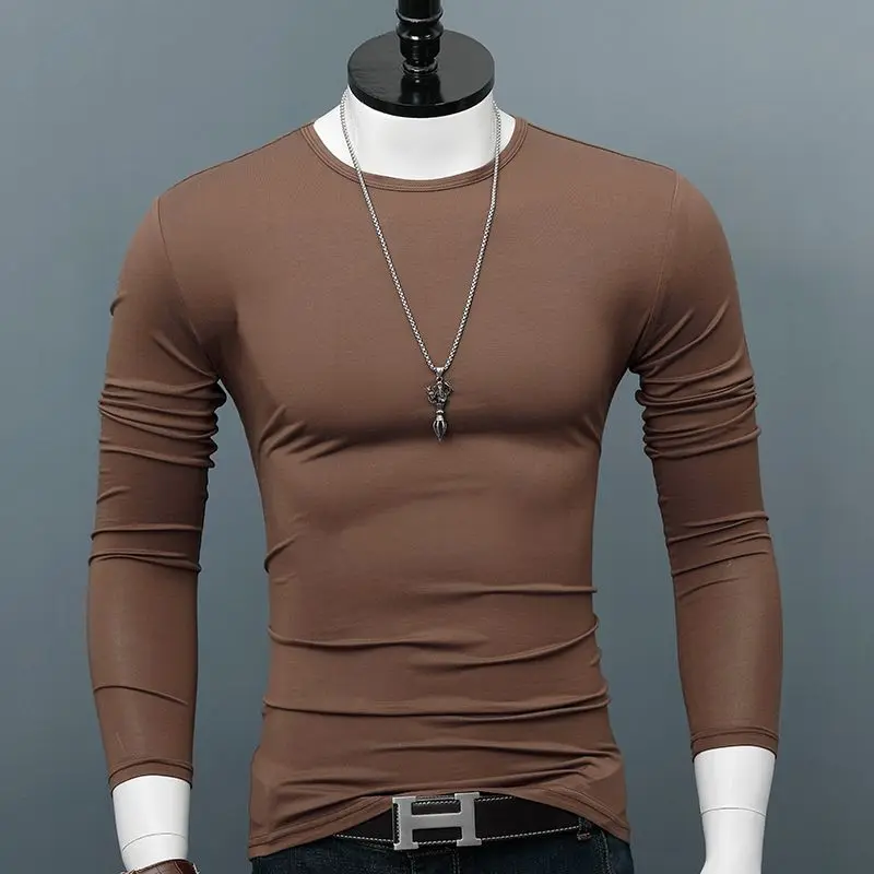 Outdoor Fitness Sports Men\'s T Shirt Casual Simplicity Solid Long Sleeve T-shirts Autumn Loose Pullover Fashion Cotton Men Tops