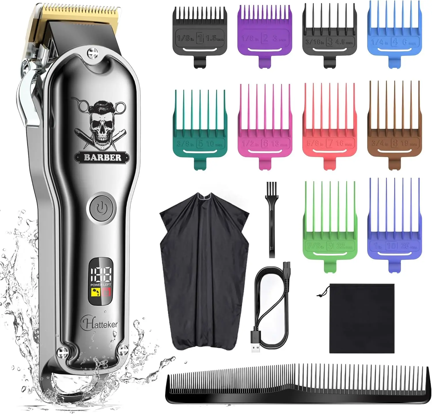 Professional Cordless Hair Clippers for Men, IPX7 Waterproof Beard Trimmer, Barber Kit