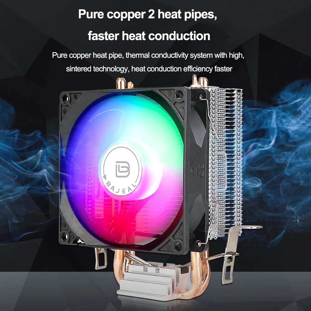 Pendingin CPU dengan 2 Pipa Panas Kipas Pendingin RGB Pelangi Tenang Kipas Pendingin CPU 3PIN untuk Intel LGA 775 1150/1151/1155/1156/1200 AMD