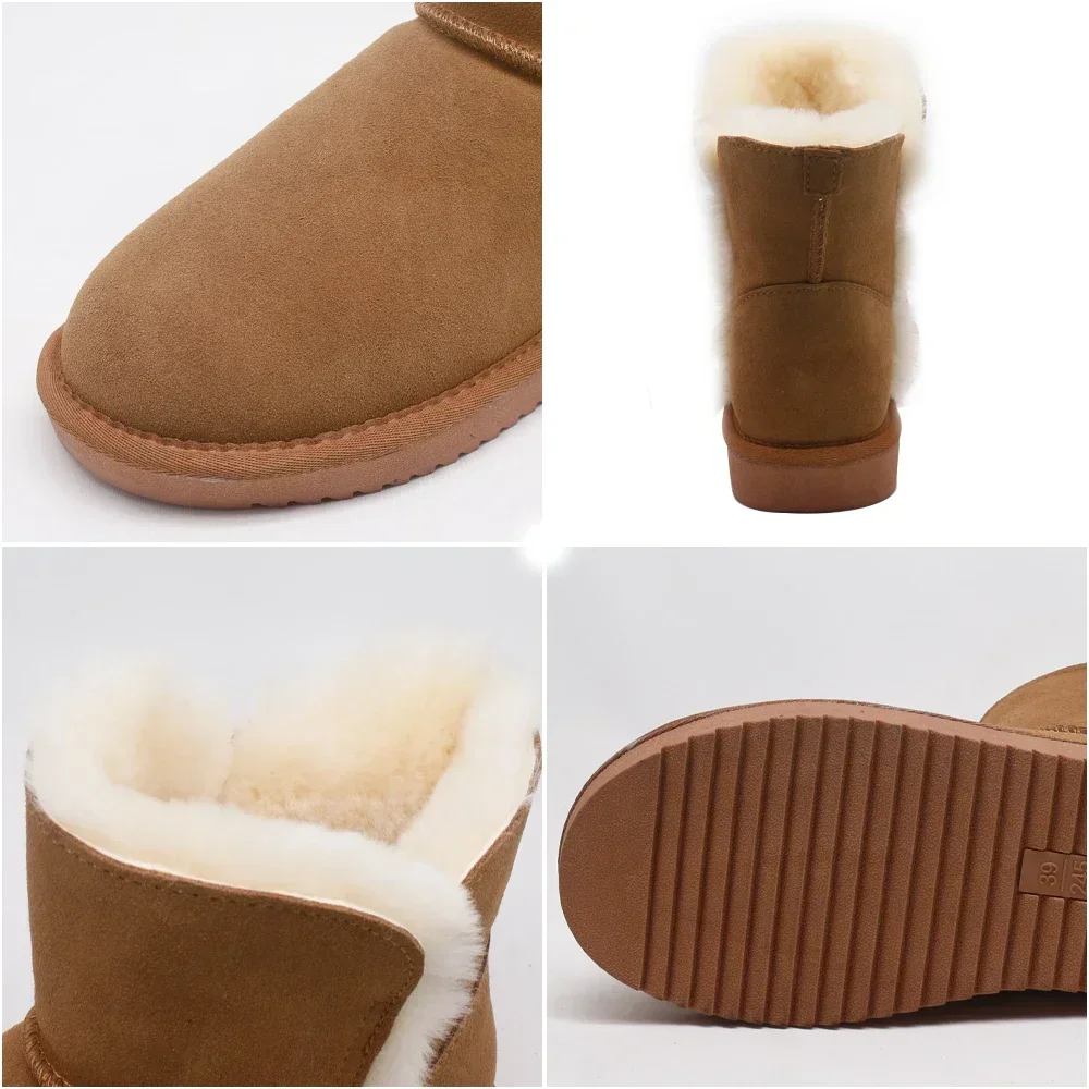 Natural Fur Warm Winter Boots for Women Genuine Leather Woman Ankle Boots Thick Wool Boots Ladies Slip-on Water Resistant‌ Shoes