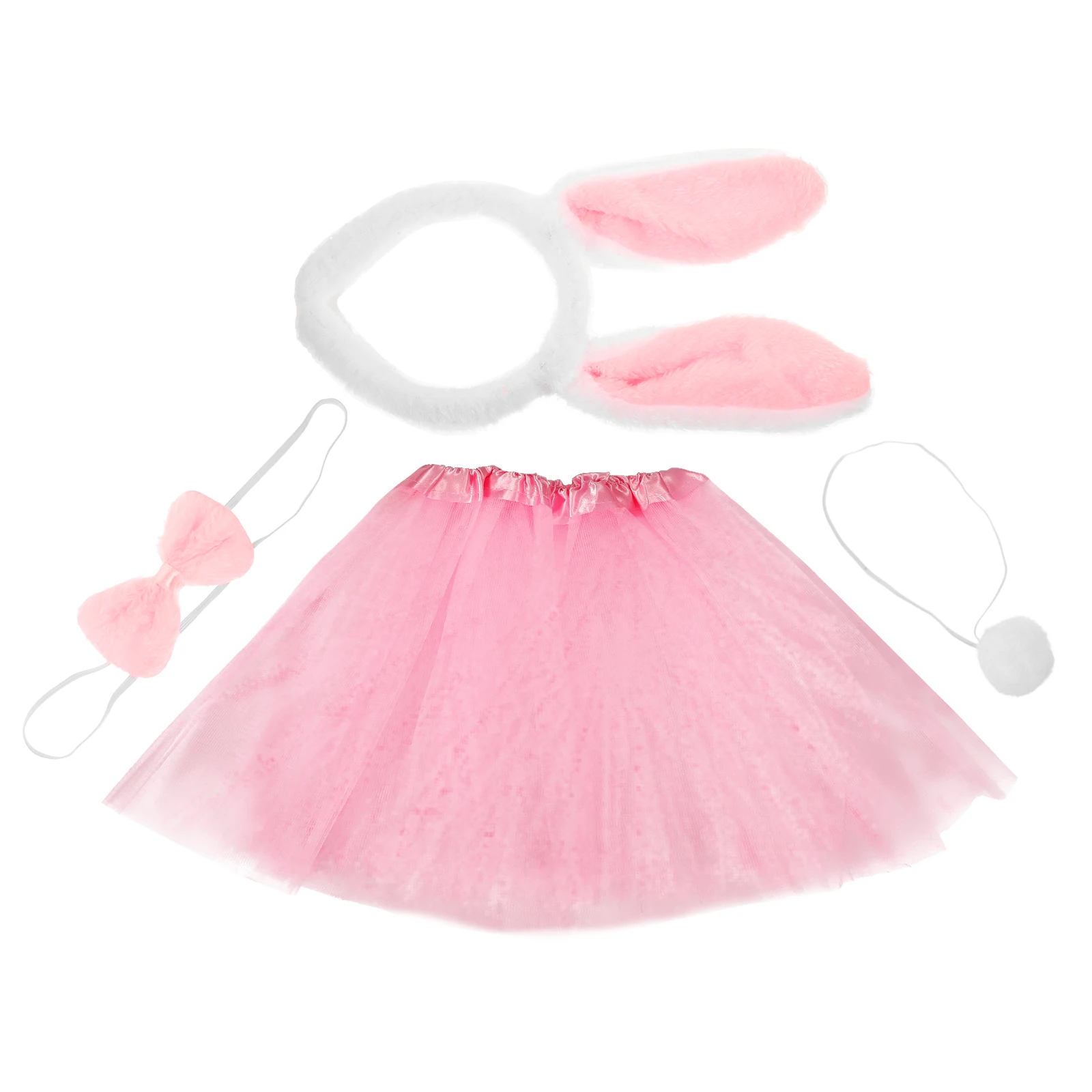 

4pcs Kids Mesh Skirt Rabbit Headdress Tutu Costume Halloween Party Outfit Comfortable Textured Design