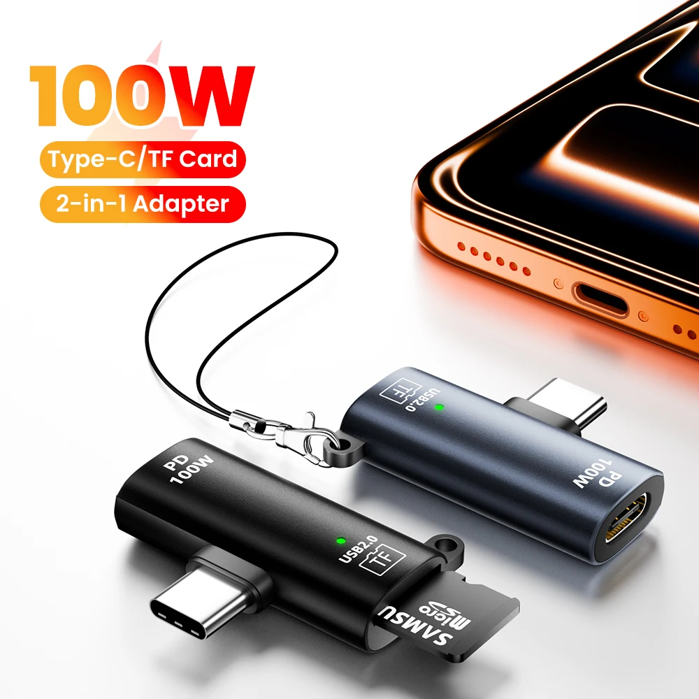 100W 2-in-1 Type-C Memory Card Reader for Fast Charging High-Speed Data Transfer Type-C to TF Card Conversion for iPhone 15
