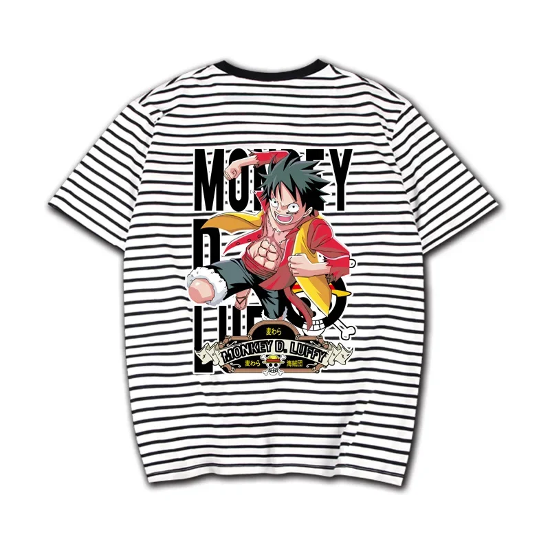 

One Piece Anime Striped T-shirt Luffy Masayoshi Around Summer Loose Casual Round Neck Short-sleeved Tops for Men and Women