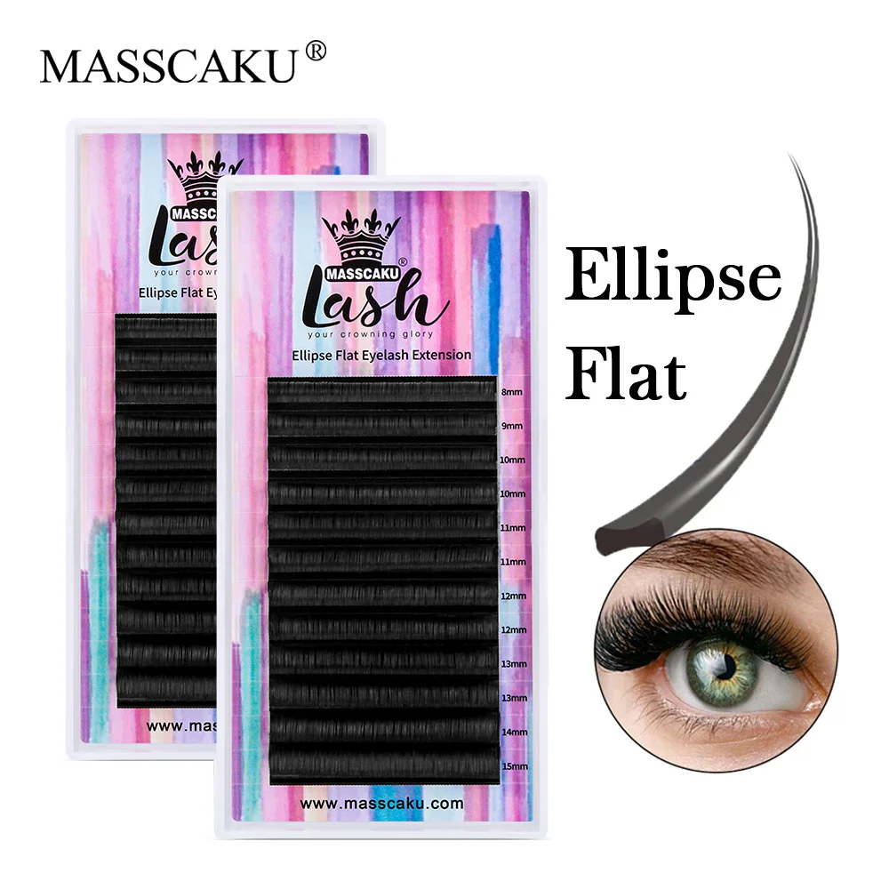 

MASSCAKU Ellipse Flat Eyelash Extension For Professionals Matte Split-tips Fake Eyelash Dark Black Eyelash C/D Curl