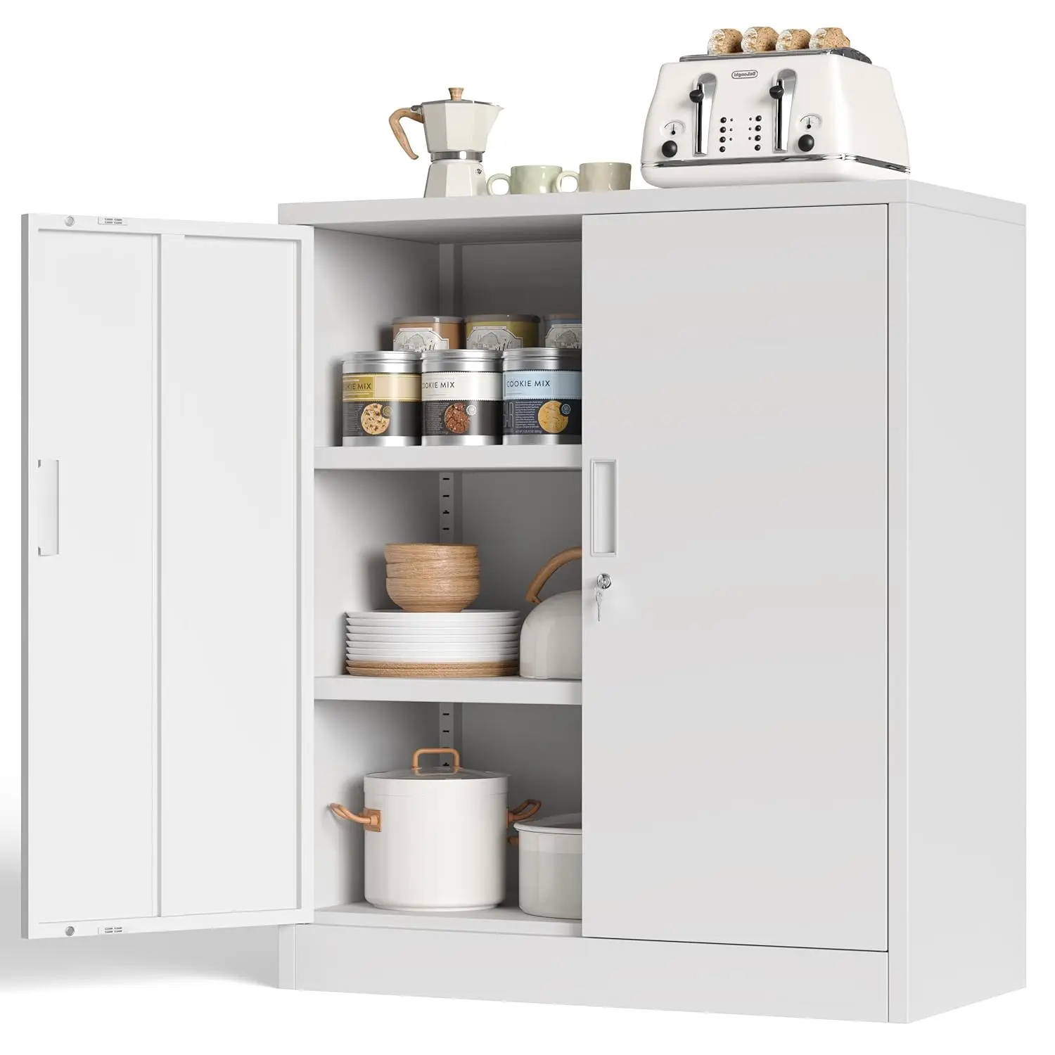 

36"H Locking Metal Pantry Cabinet 2 Adjustable Shelves Kitchen Garage Utility Basement, Customized