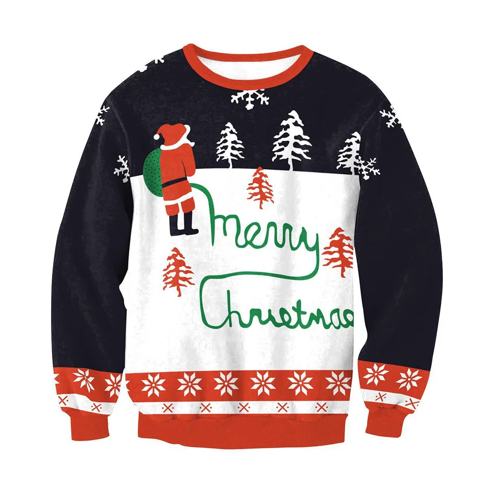 Men Women Ugly Christmas Sweater Tacky Xmas Jumper Tops 3D Christmas Tree Sock Cat Reindeer Printed Holiday Party Sweatshirt