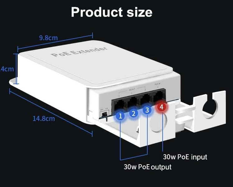 POE Extender Gigabit Outdoor 200m Extension 1 In 3 Output 48V POE Repeater IEEE802.3at/af