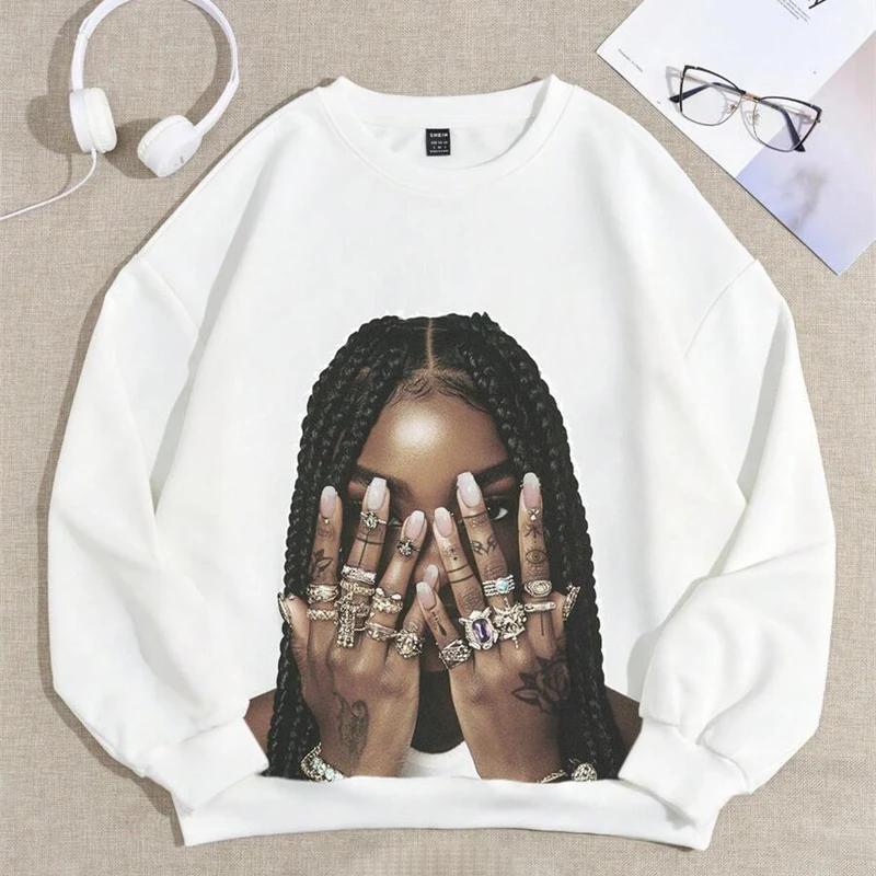 Minimalist Cartoon Graphic Sweatshirt For Women Round Neck Long Sleeve Sweatshirt Streetwear Personality Print Spring Hoodie