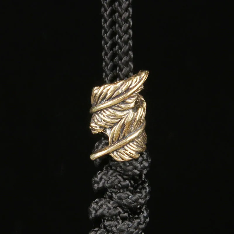 Brass Feather Knife Pendant EDC Paracord Charm Handmade Spacer Bead DIY Bracelet Keychain Barrel Bead Dumpling Squishy