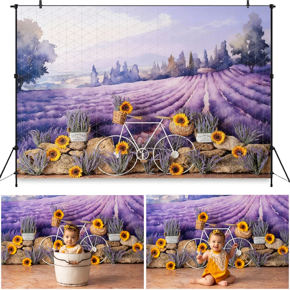 

Lavender Provence Backdrops Cake Smash Backgrounds Sunflower Bicycle Decor Photo Props Photocall Background
