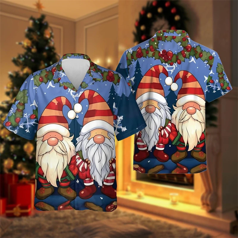 Xmas Vibes 3D Printed Shirts For Men Clothes Hawaiian Short Sleeve Christmas Snowman Santa Claus Unisex  Beach Shirt Blouses