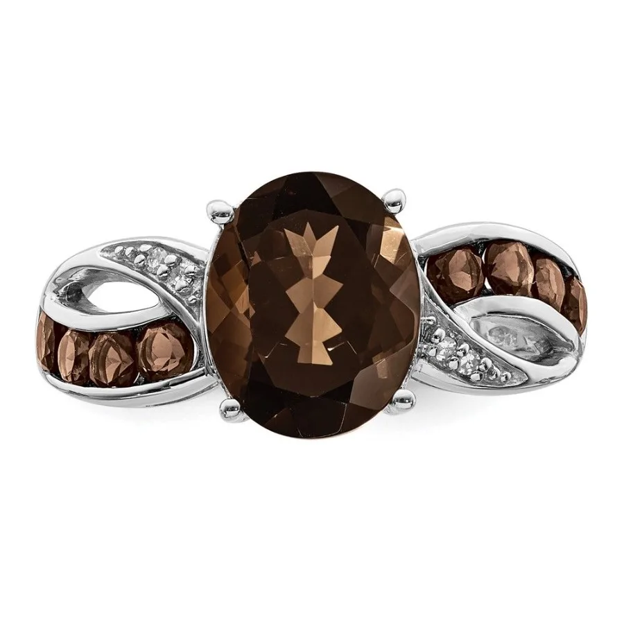 Rhodium Diam aus Sterlingsilber. und Rauchquarz-Ring