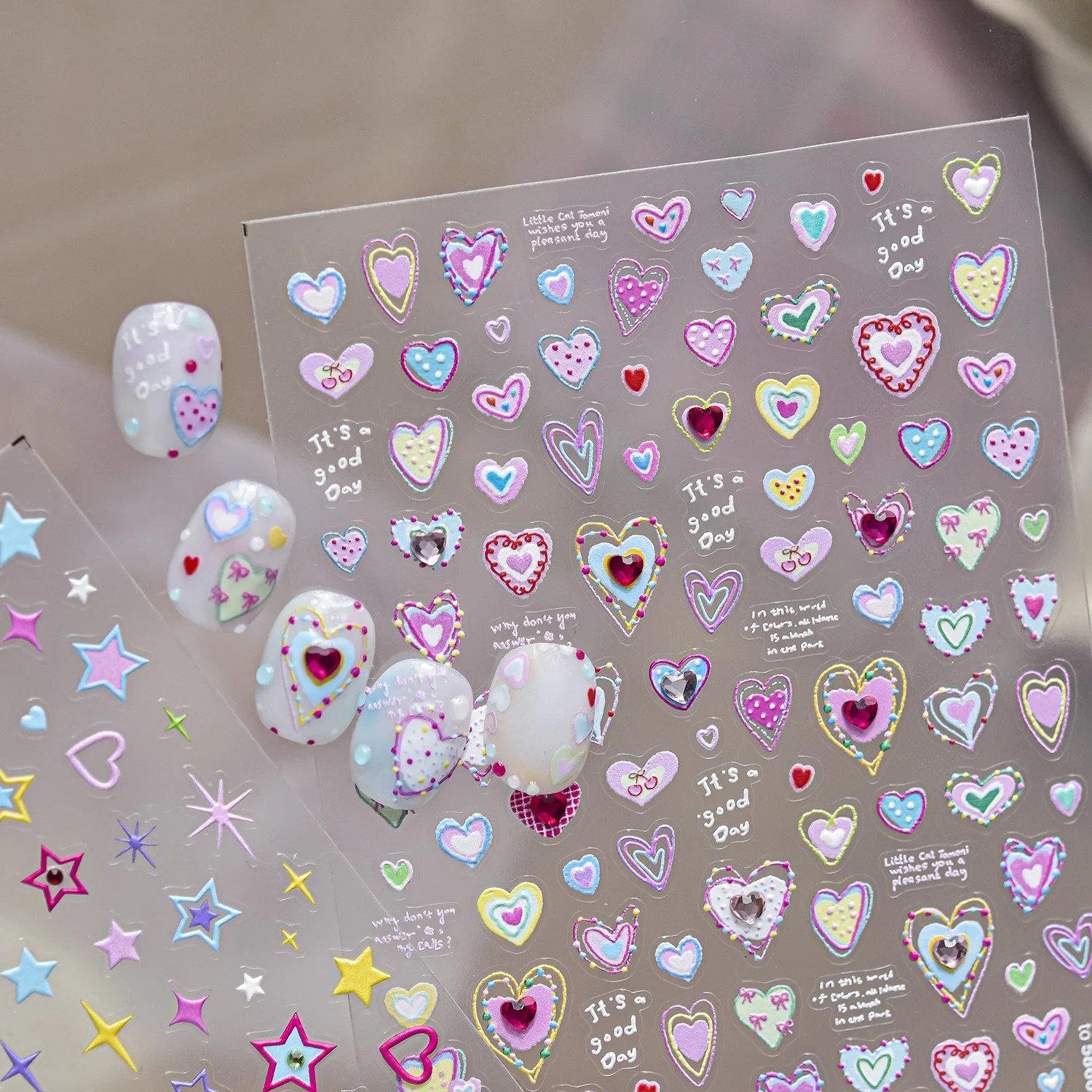 Macaron Nail Sticker Stars Love Heart Diamond Decoration Stickers For Nails Self Adhesive Nail Stickers Manicure Accessories DIY