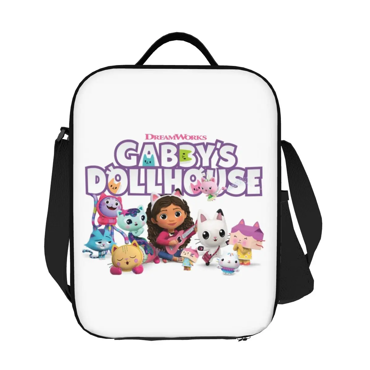 

Custom Gabbys Dollhouse Insulated Lunch Bag for School Office Cartoon Animation Tv Leakproof Cooler Thermal Bento Box Women Kids
