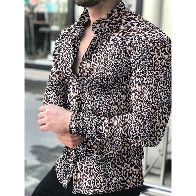 2024 Heren Shirt Met Lange Mouwen Zomermode Nieuwe Luipaard Camouflage Print Dagelijks Casual Heren Revers Tops Groot Formaat Heren Shirt