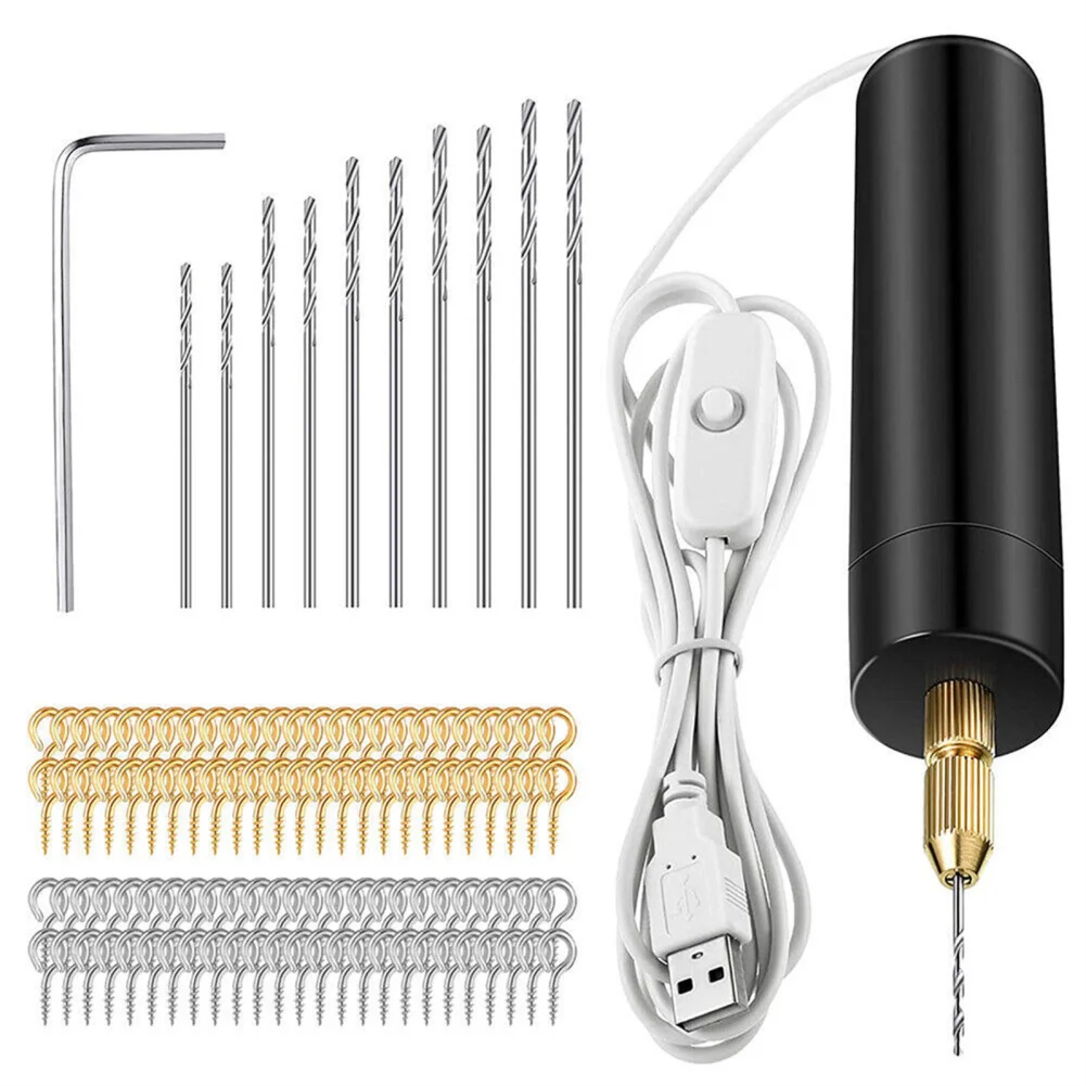 

Hand Drill Mini Electric Drill With 100 Gold Silver Eye Screws 10 Twist Drill Bits Tools Wrench Keychain Making Supplies