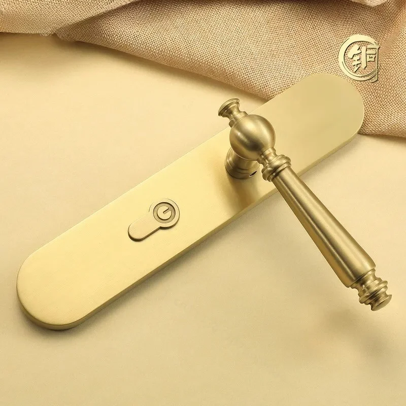 American Light Luxury Brass Double Door Lock High End Office Living Room Universal Silent Integrated Door Handle