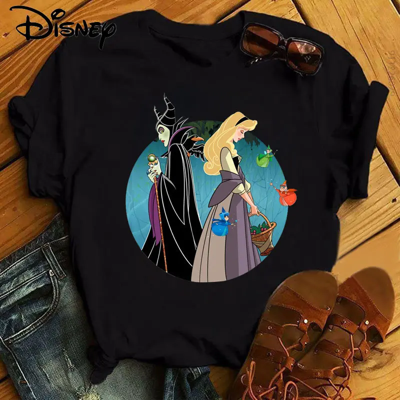 Disney Princess Print Women's Crew Neck Top Casual Ladies T-Shirt Harajuku Summer Women's Top