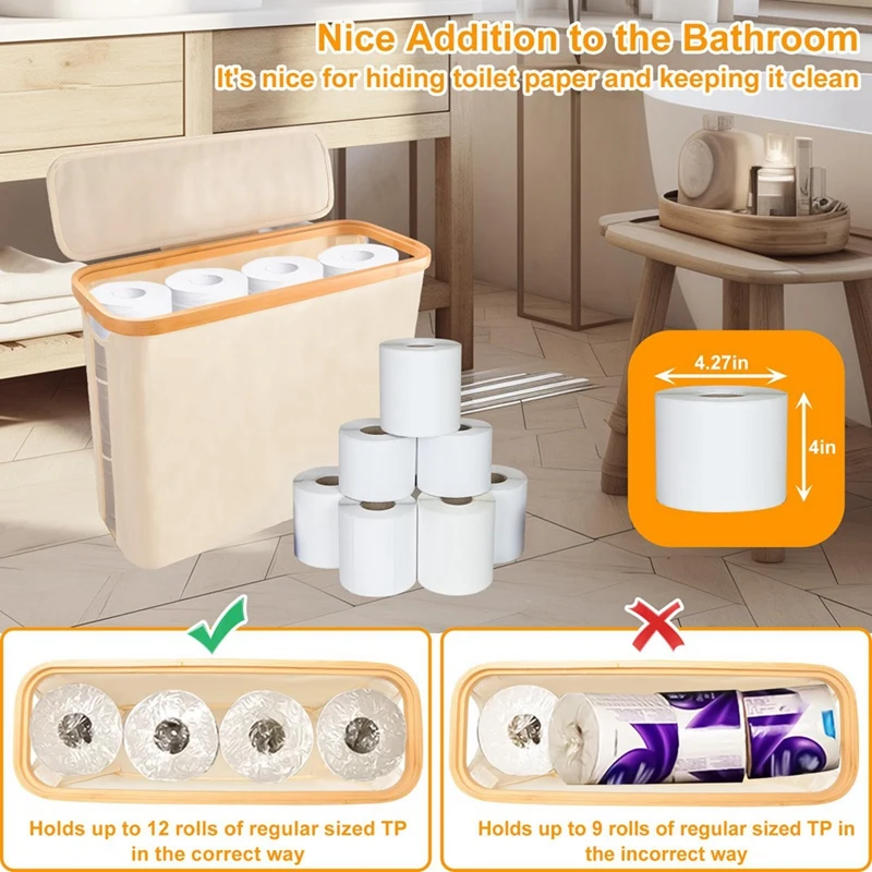 Toilet Paper Basket, Foldable Toilet Paper Storage Basket With Lid, Toilet Paper Storage Rack