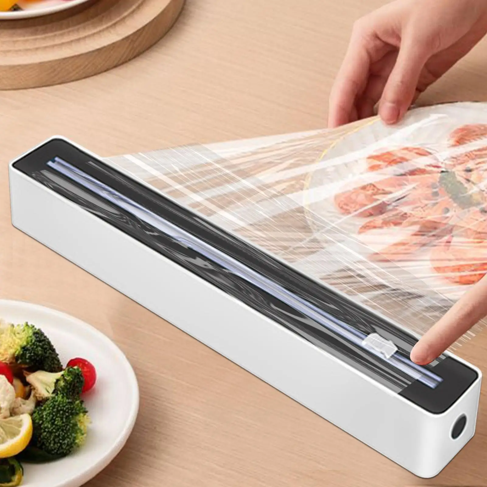 Food Wrap Dispenser with Cutter Sturdy Suction Cup Base for Aluminum Foil Cling Film Wax Paper Kitchen Restaurant Storage Box ﻿