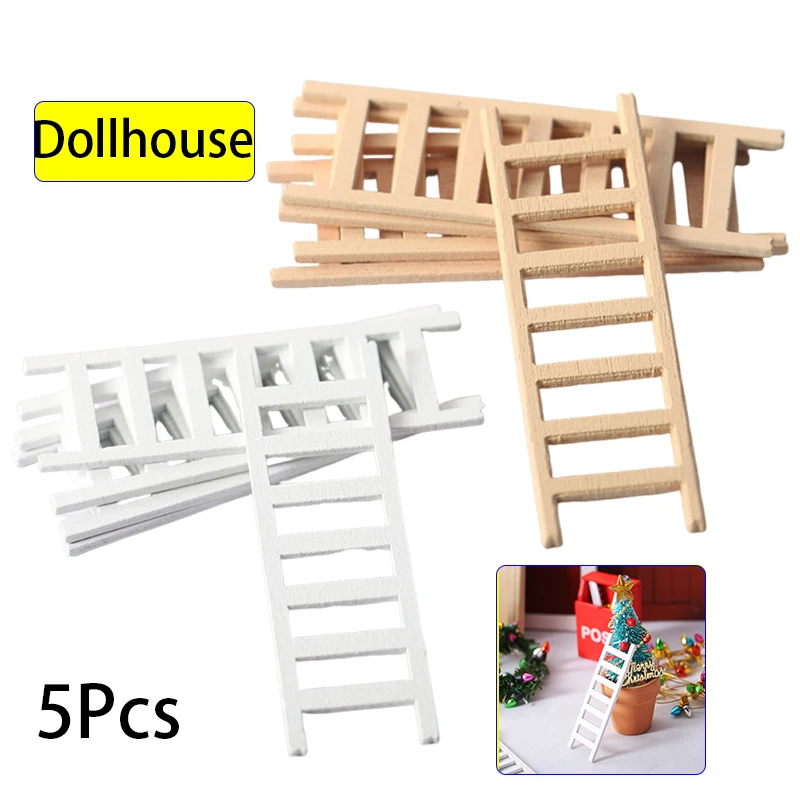 5Pcs 1:12 Dollhouse Miniature Furniture Handmade Wooden Christmas Ladder Fairy Door For Kid Magic Fairy Doll Accessories