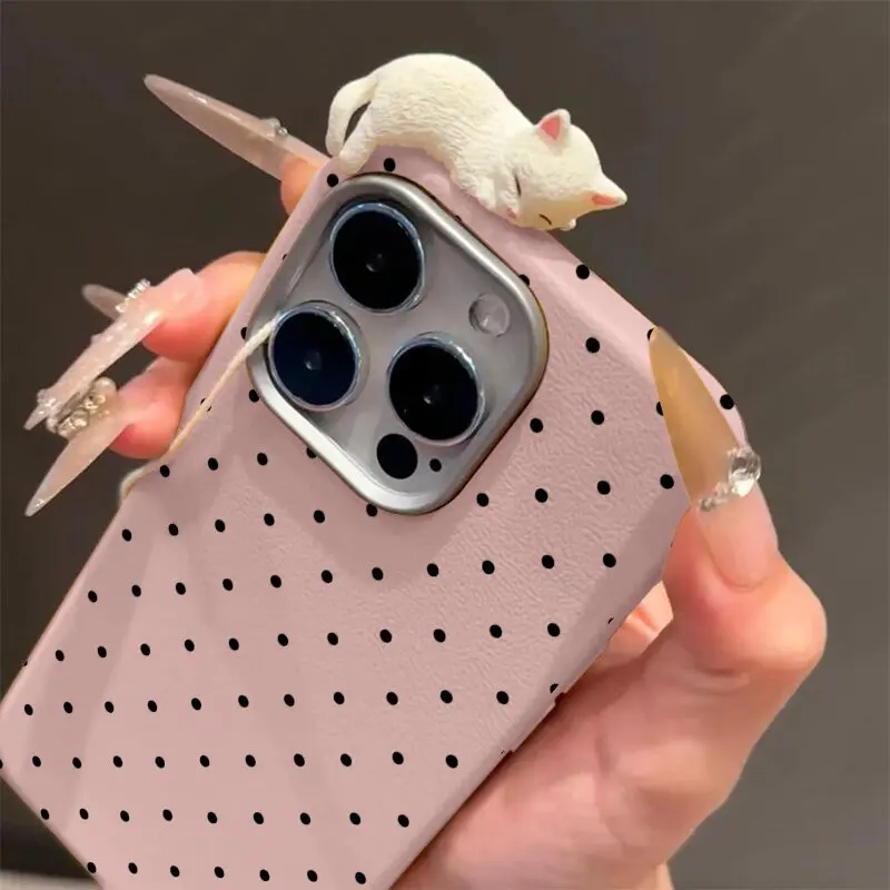 Simple Dots Cat 3D DIY Doll Soft Case For Samsung A04s A05 A12 A03s A24 A50 A25 A51 A33 A06 A14 A35 A16 A05s A13 A23 A55 A22 A15 - náhled 3