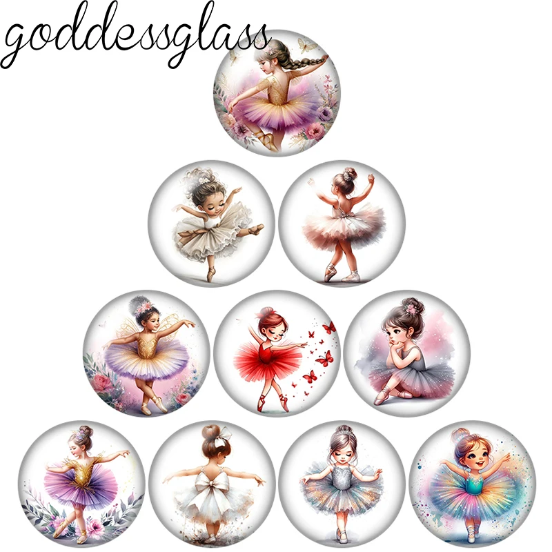 Ballet dancing Girl Baby Girl Elegant 10pcs 12mm/18mm/20mm/25mm Round photo glass cabochon flat back Making findings Jewelry