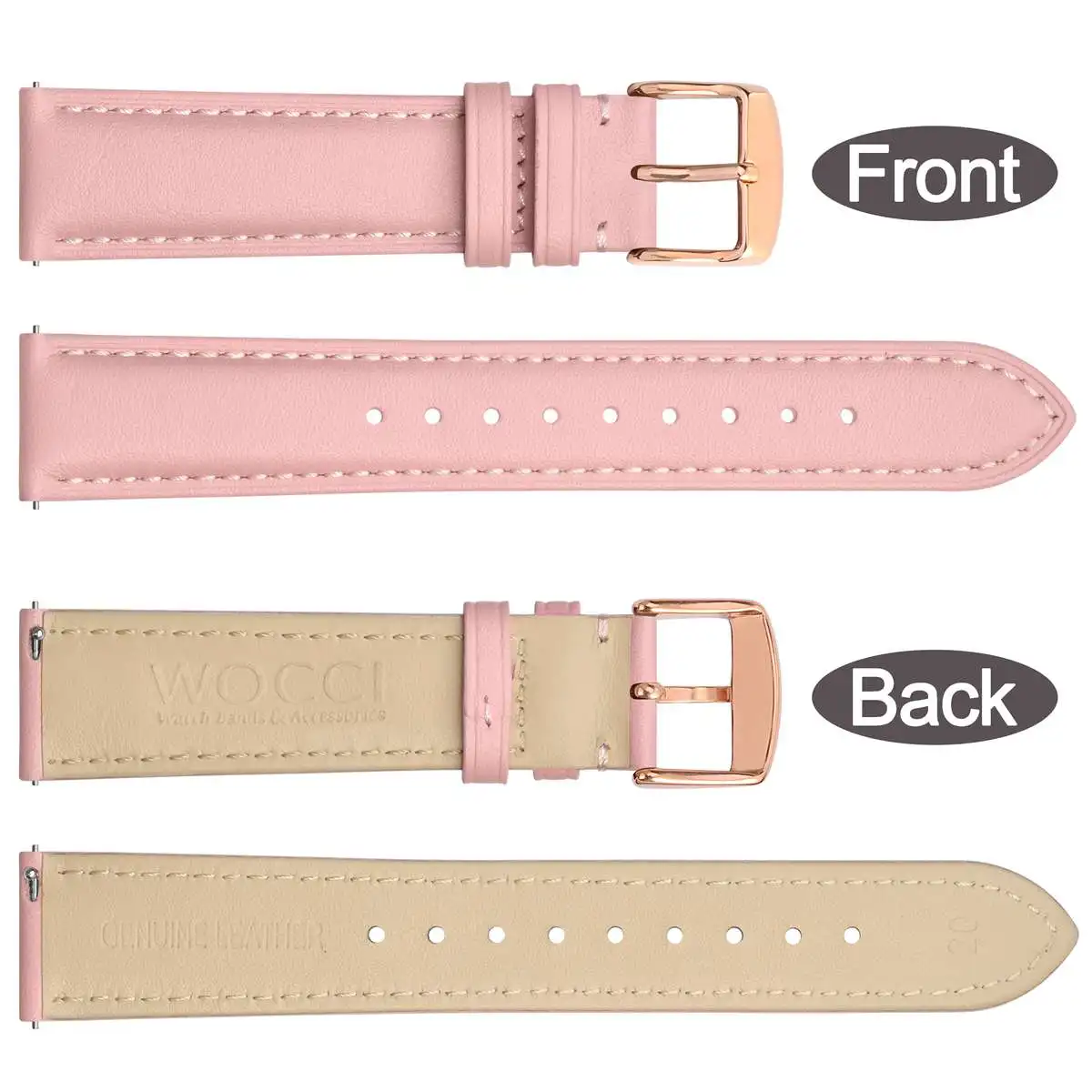 WOCCI Flower Watch Band Genuine Leather 18mm 20mm 22mm Strap Bracelet for Women Quick Release Bracelet Polished Stainless Buckle