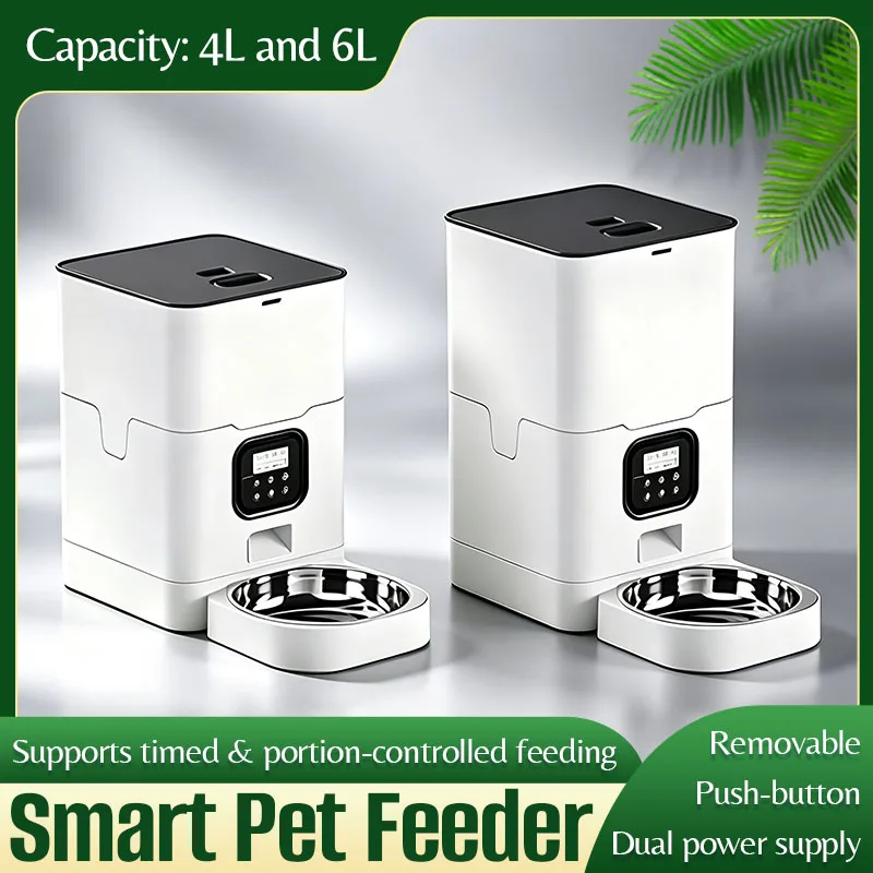 4L/6L Intelligent Pet Feeder Food Regular and Fixed Amount WiFi Remote Control Feeding of Cats and Dogs Stainless Steel Bowl