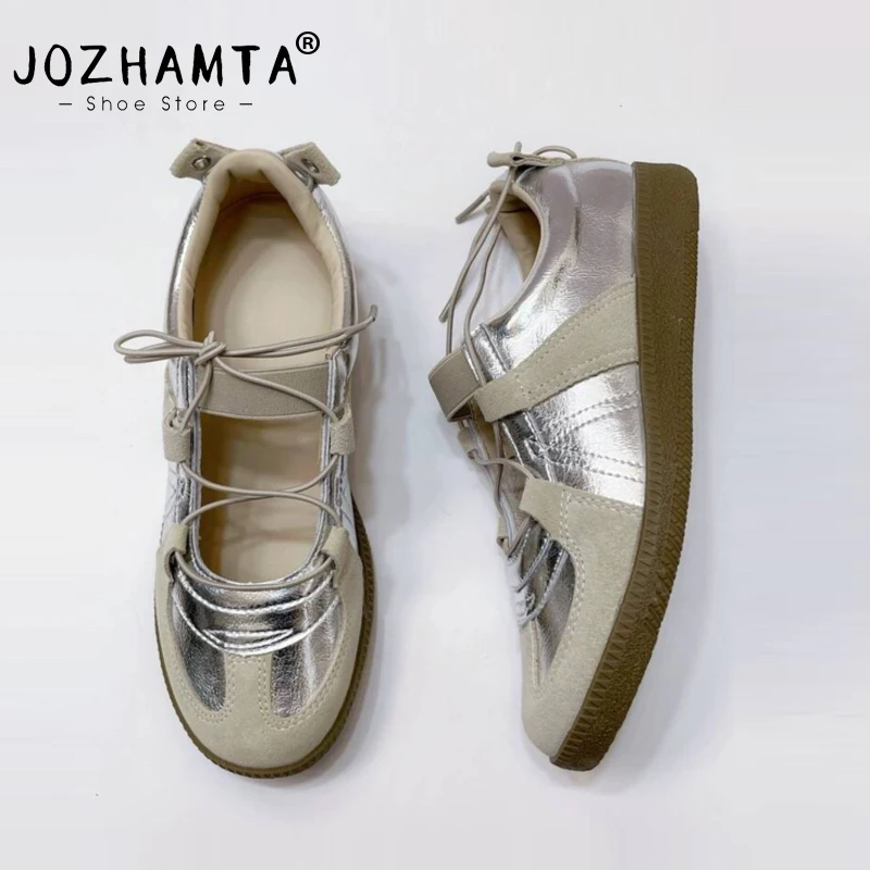 JOZHAMTA Size 35-40 Genuine Leather Sneakers For Women Breathable Soft Round Toe Casual Shoes Woman Sport Fashion Flats Sneakers