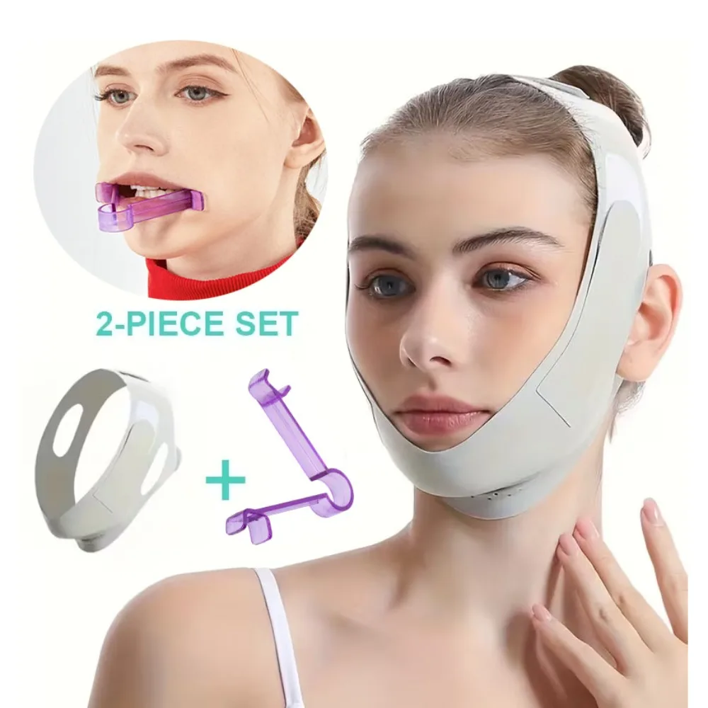 2Pcs Facial Lifting Straps Jaw Exercise Equipment Double Chin Reducer V Shaped Tightening Face Strap Facial Exerciser Jawline
