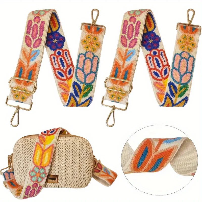 1PC Colorful Bohemian Embroidery Lace Bag Adjustable Shoulder Strap Crochet Flower Guitar Crossbody Bag Cell Phone Strap