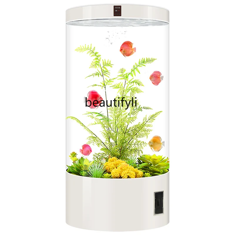 

Living room cylindrical fish tank, full round glass aquarium, smart home floor goldfish tank