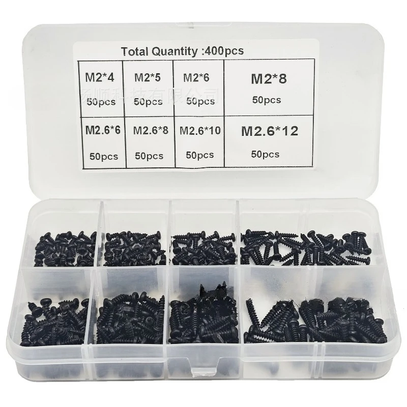 

400Pcs M2*4/5/6/8 M2.6*6/8/10/12 Cross Pan Head Wood Screws Stainless Steel Pan Head Self Tapping Screw Set Assortment Kit