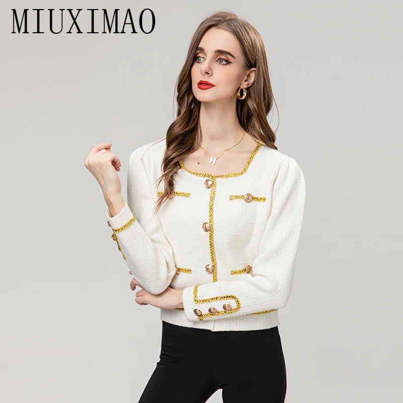 

MIUXIMAO 2023 Autumn&Winter Elegant Woolen Jacket Fashion Coat O-Neck Button Pocket Golden Binding Fashion Jackets for Women