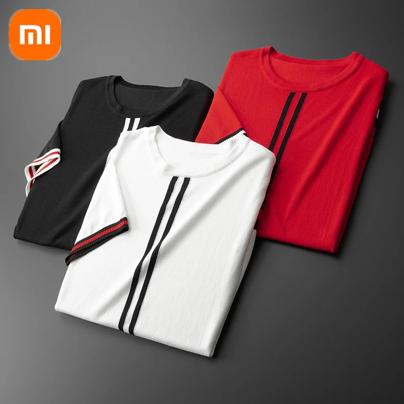 

Xiaomi mijia men's striped contrast color knitted short-sleeved ice silk breathable sweat-absorbing skin-friendly summer t-shirt