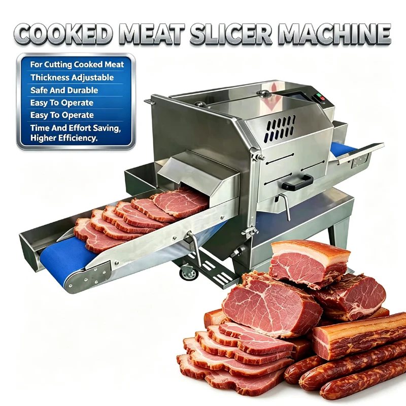 Automatic Cooked Meat Cutter Slicing Machine Commercial Restaurant Bacon Beef Meat Slicer Electric Steak Slice Cutting Machine