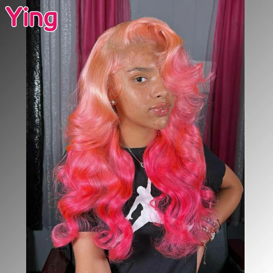 Light Pink Omber Coloerd 180% Ready Go Body Wave 13x4 13x6 Lace Frontal Human Hair Wigs Prepluck Brazilian 5x5 Lace Closure Wigs