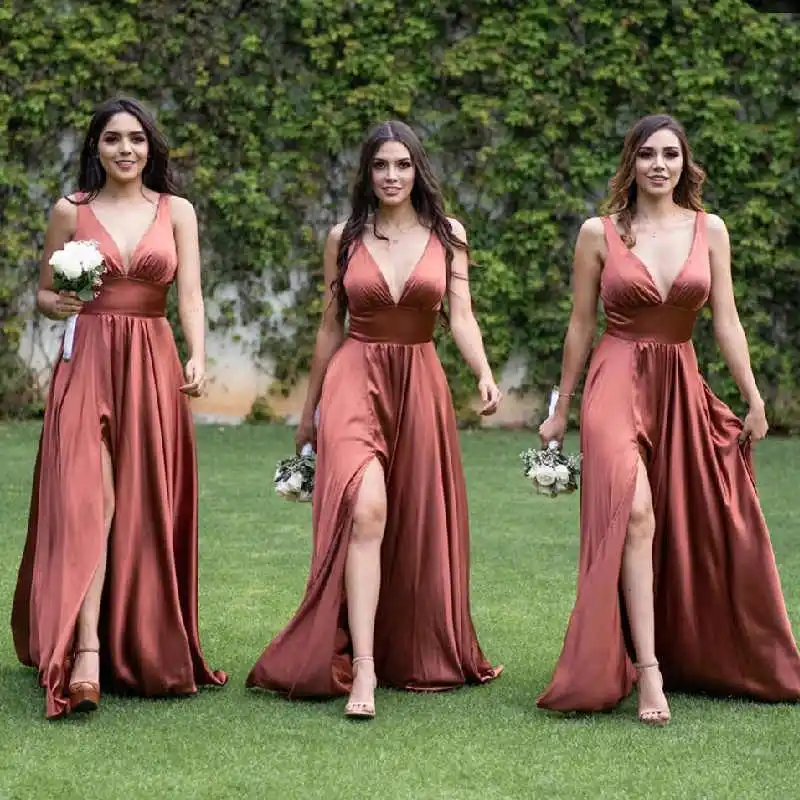 Vestido de casamento sem mangas com decote em v feminino, vestidos longos sexy para banquete e feriado, linha A, dama de honra, festa de casamento