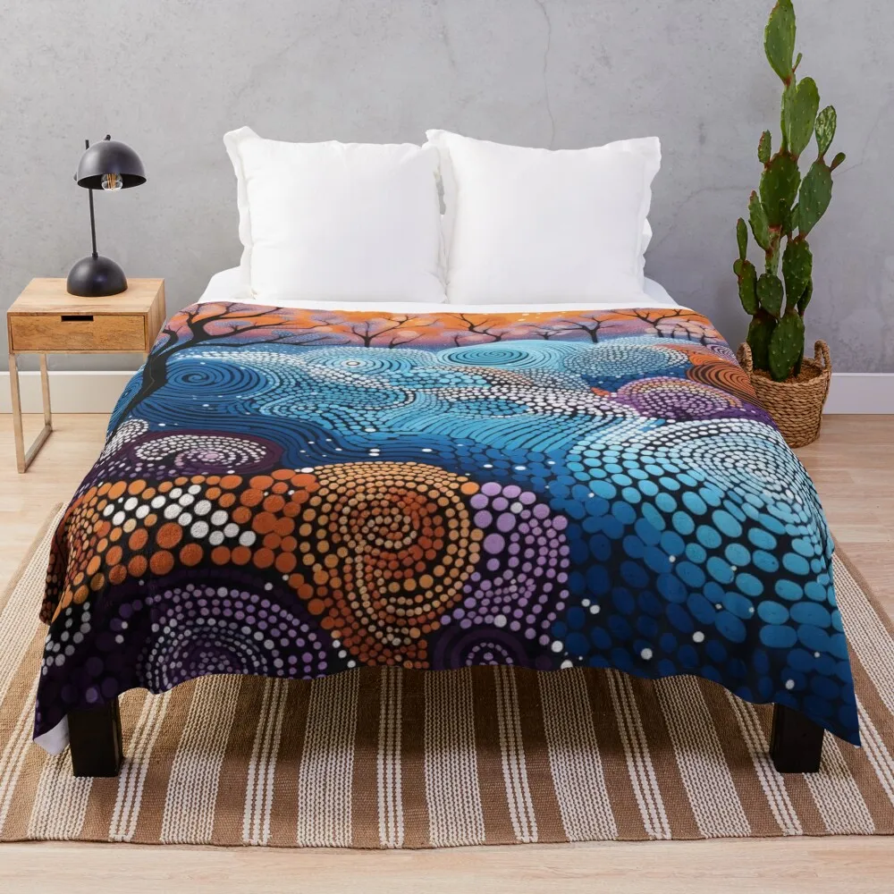 

Aboriginal Authentic Art - With Trees in Park Throw Blanket Cute Decorative Sofas Shaggy Blankets